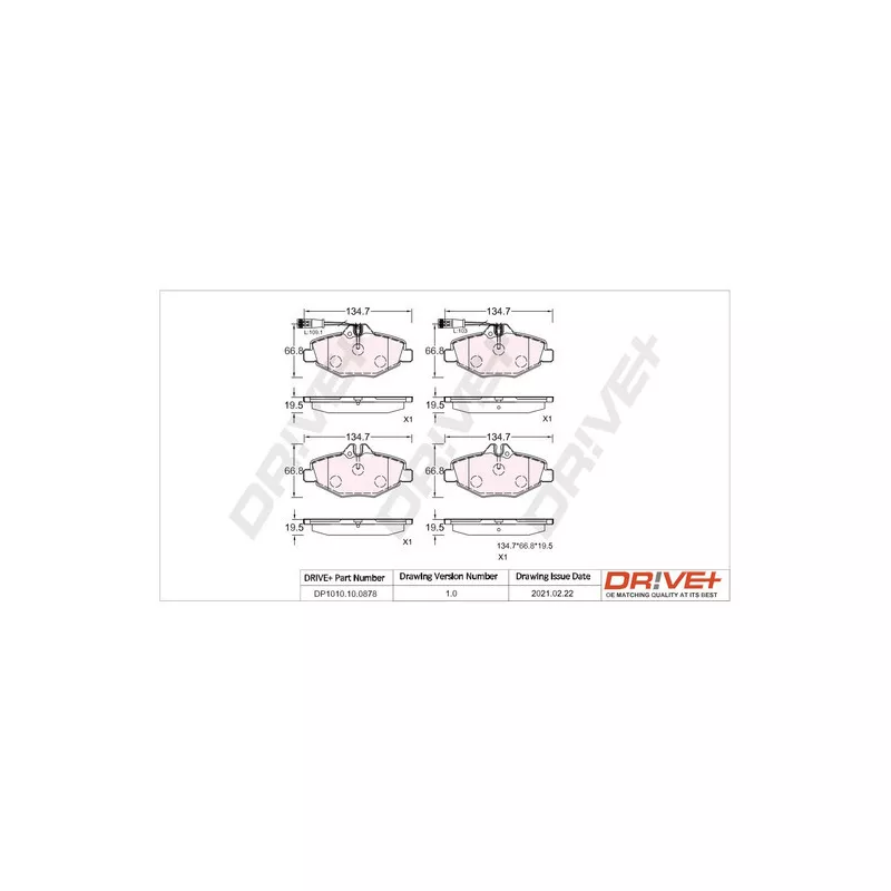 Jeu de 4 plaquettes de frein avant Dr!ve+ DP1010.10.0878