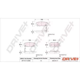 Jeu de 4 plaquettes de frein arrière Dr!ve+ DP1010.10.0884