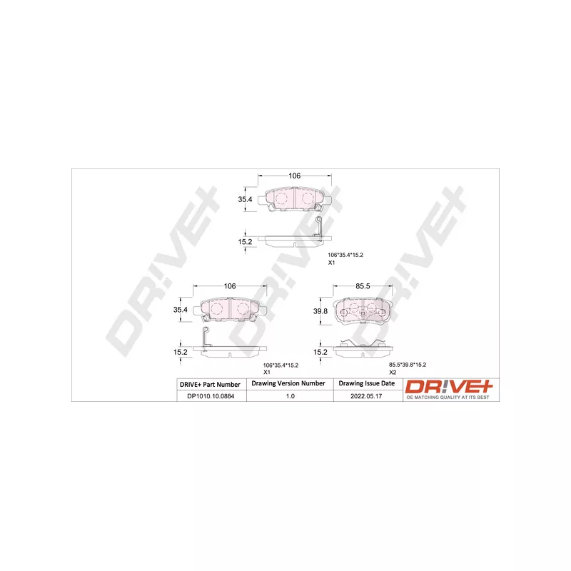 Jeu de 4 plaquettes de frein arrière Dr!ve+ DP1010.10.0884