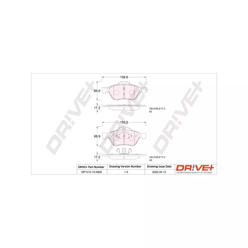 Jeu de 4 plaquettes de frein avant Dr!ve+ DP1010.10.0926