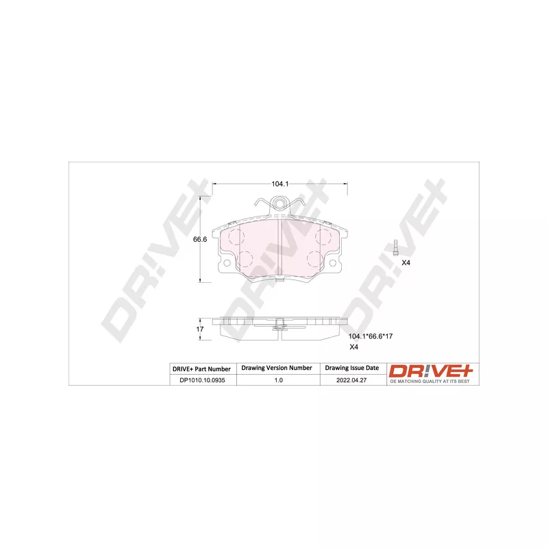Jeu de 4 plaquettes de frein avant Dr!ve+ DP1010.10.0935