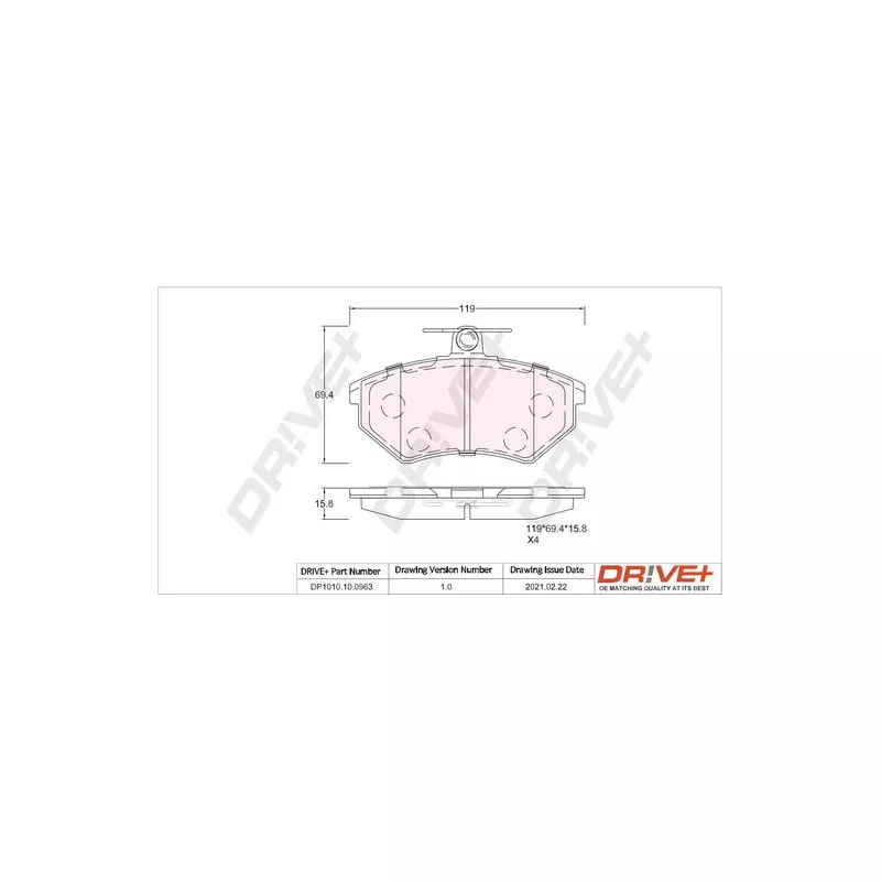 Jeu de 4 plaquettes de frein avant Dr!ve+ DP1010.10.0963