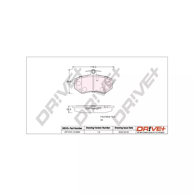 Jeu de 4 plaquettes de frein avant Dr!ve+ DP1010.10.0964