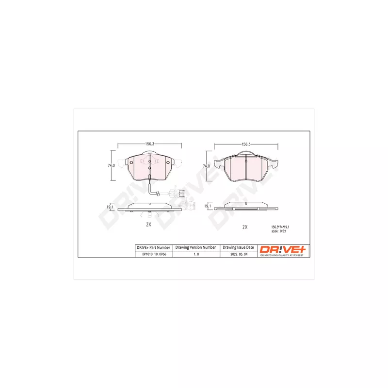 Jeu de 4 plaquettes de frein avant Dr!ve+ DP1010.10.0966