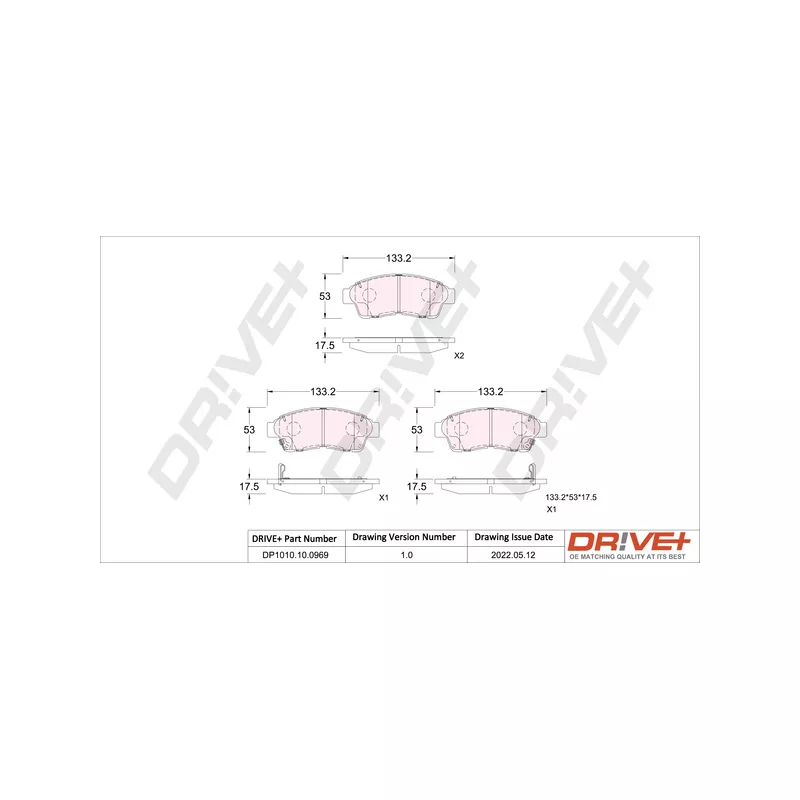 Jeu de 4 plaquettes de frein avant Dr!ve+ DP1010.10.0969
