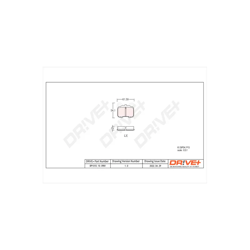 Jeu de 4 plaquettes de frein arrière Dr!ve+ DP1010.10.0981