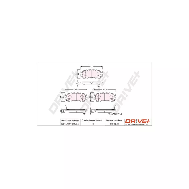 Jeu de 4 plaquettes de frein arrière Dr!ve+ DP1010.10.0984