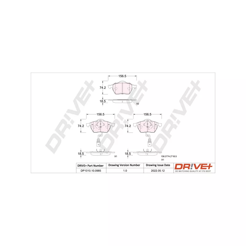 Jeu de 4 plaquettes de frein avant Dr!ve+ DP1010.10.0985