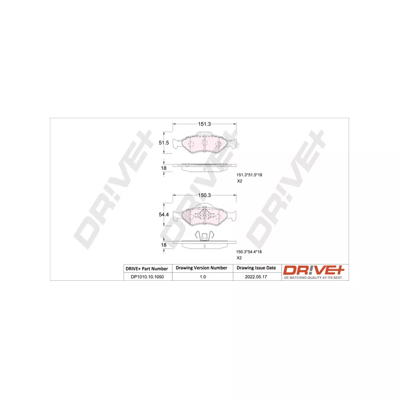 Jeu de 4 plaquettes de frein avant Dr!ve+ DP1010.10.1050