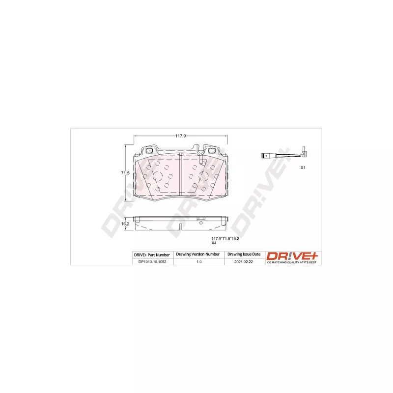 Jeu de 4 plaquettes de frein avant Dr!ve+ DP1010.10.1052
