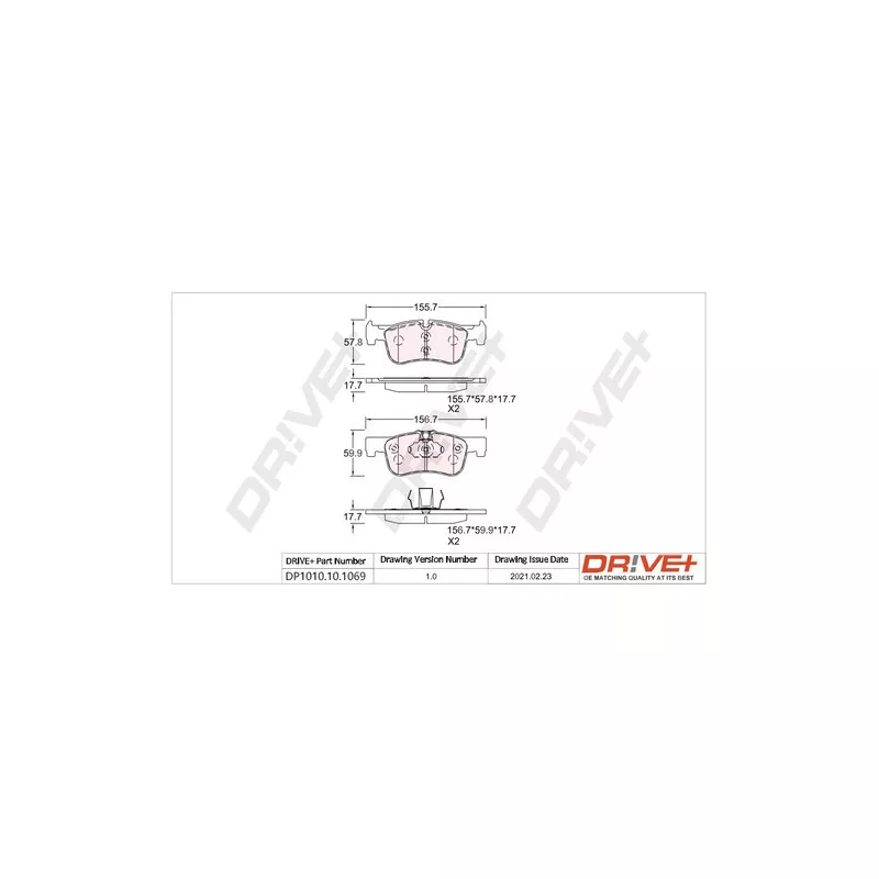 Jeu de 4 plaquettes de frein avant Dr!ve+ DP1010.10.1069