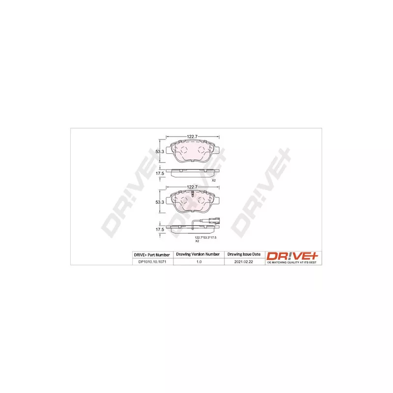 Jeu de 4 plaquettes de frein avant Dr!ve+ DP1010.10.1071