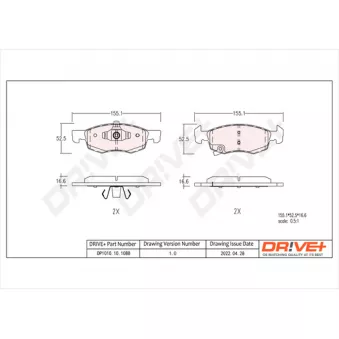 Jeu de 4 plaquettes de frein avant Dr!ve+ DP1010.10.1088