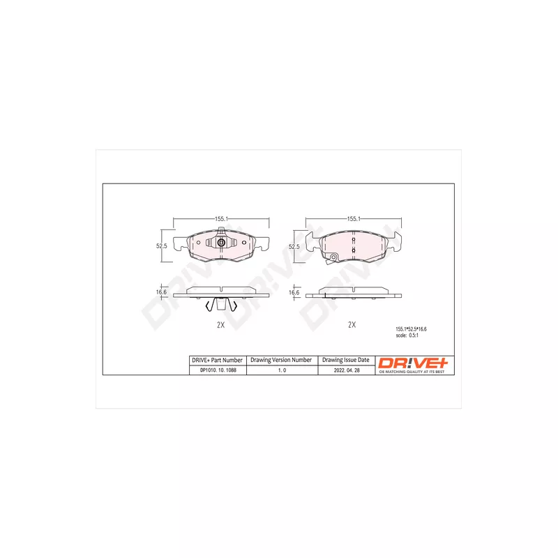 Jeu de 4 plaquettes de frein avant Dr!ve+ DP1010.10.1088