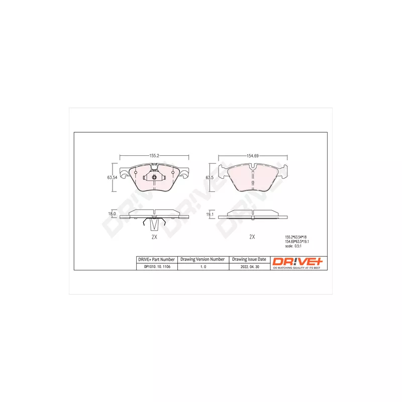 Jeu de 4 plaquettes de frein avant Dr!ve+ DP1010.10.1106