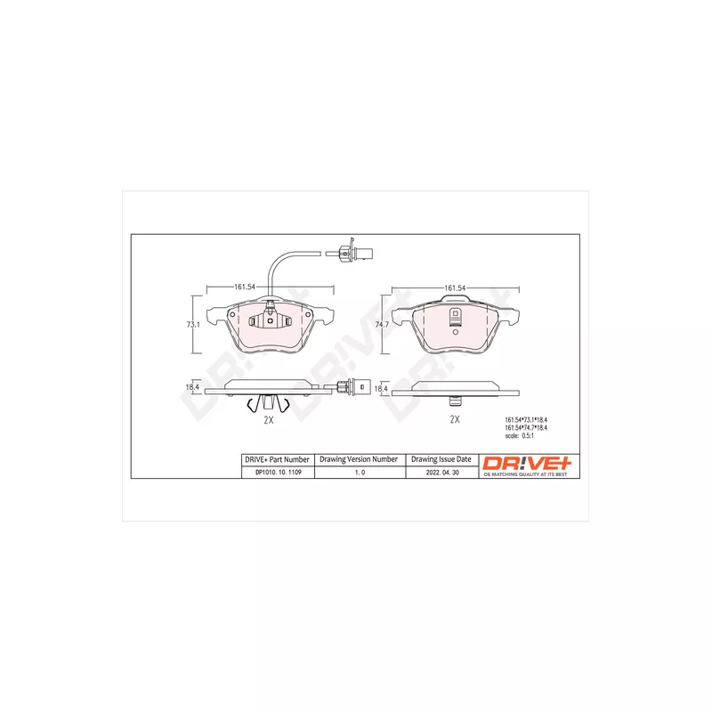 Jeu de 4 plaquettes de frein avant Dr!ve+ DP1010.10.1109