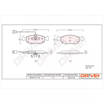 Jeu de 4 plaquettes de frein avant Dr!ve+ DP1010.10.1110