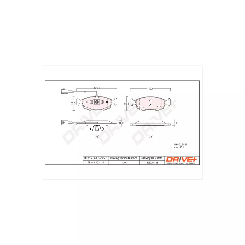 Jeu de 4 plaquettes de frein avant Dr!ve+ DP1010.10.1110