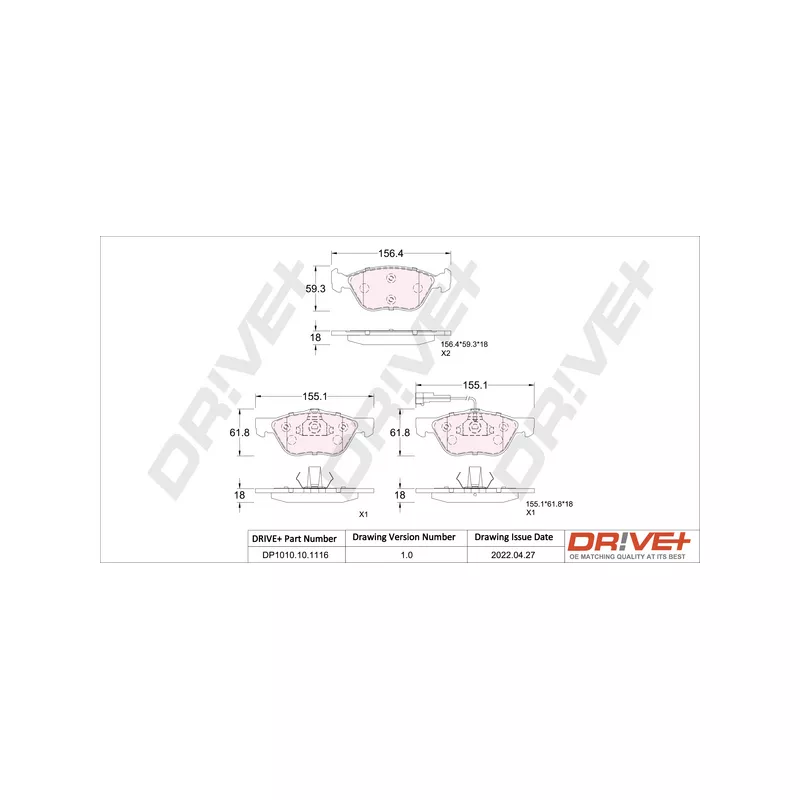 Jeu de 4 plaquettes de frein avant Dr!ve+ DP1010.10.1116