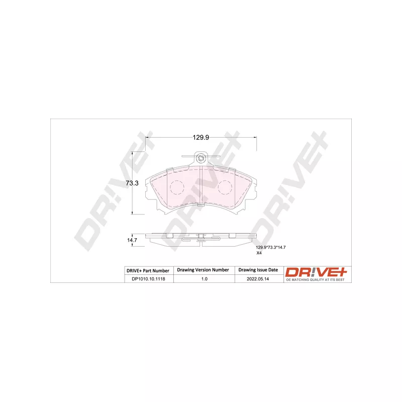 Jeu de 4 plaquettes de frein avant Dr!ve+ DP1010.10.1118