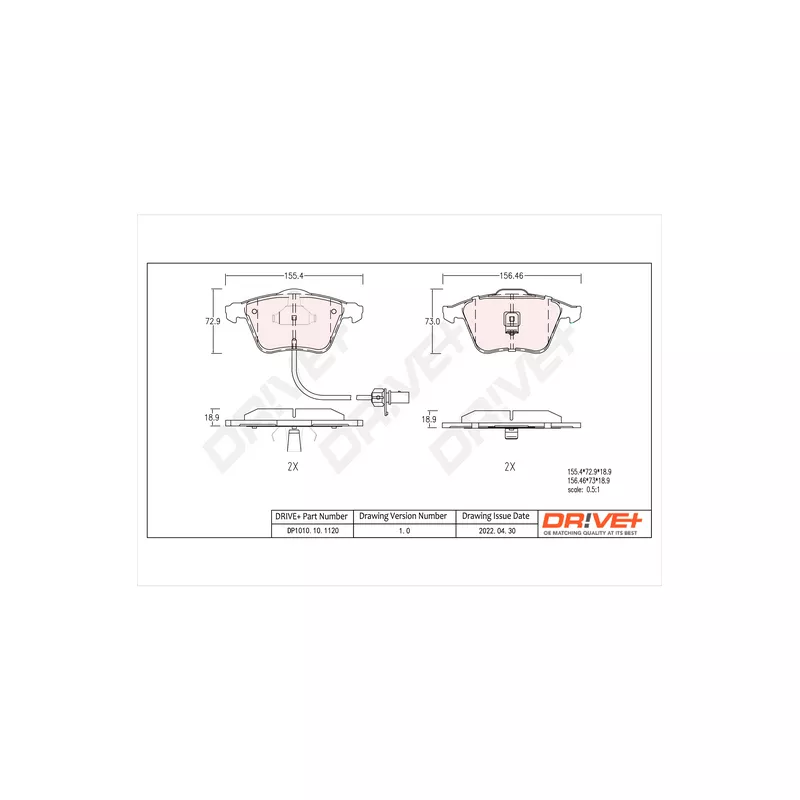 Jeu de 4 plaquettes de frein avant Dr!ve+ DP1010.10.1120