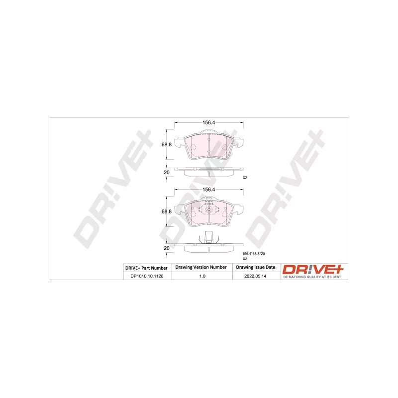 Jeu de 4 plaquettes de frein avant Dr!ve+ DP1010.10.1128