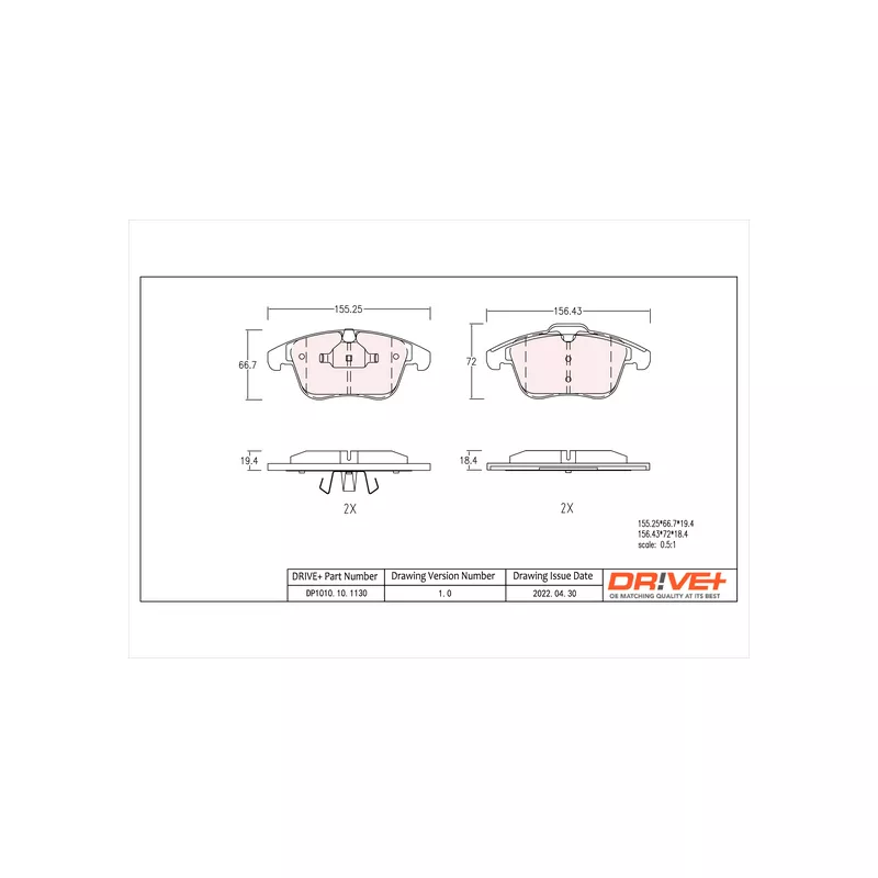 Jeu de 4 plaquettes de frein avant Dr!ve+ DP1010.10.1130
