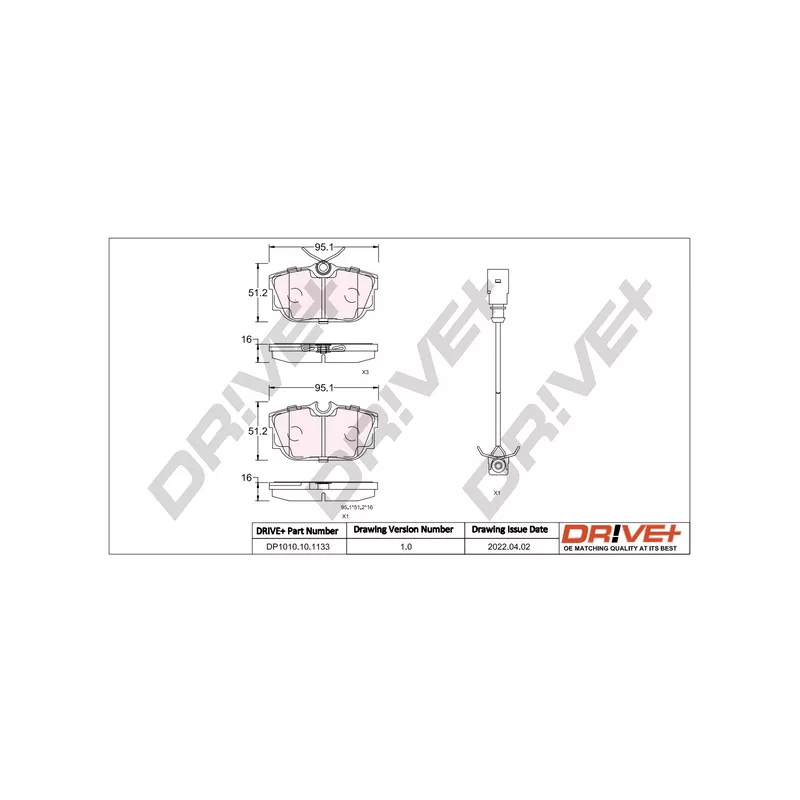 Jeu de 4 plaquettes de frein arrière Dr!ve+ DP1010.10.1133