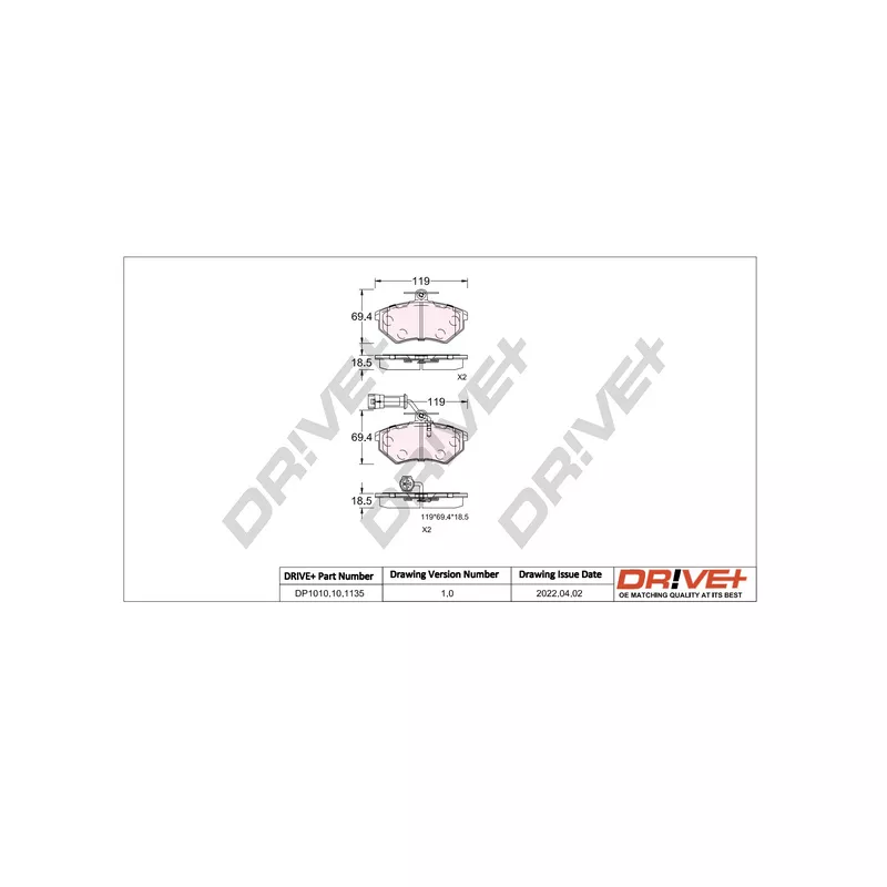 Jeu de 4 plaquettes de frein avant Dr!ve+ DP1010.10.1135