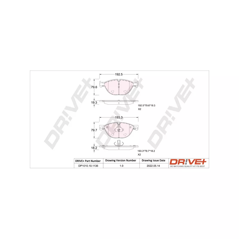 Jeu de 4 plaquettes de frein avant Dr!ve+ DP1010.10.1136