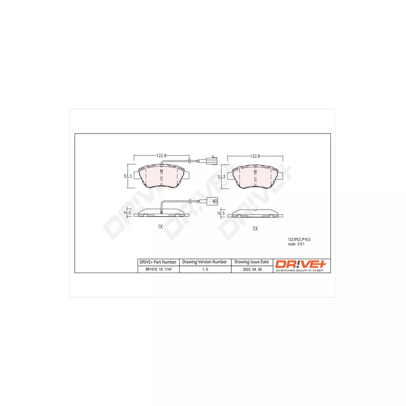 Jeu de 4 plaquettes de frein avant Dr!ve+ DP1010.10.1141