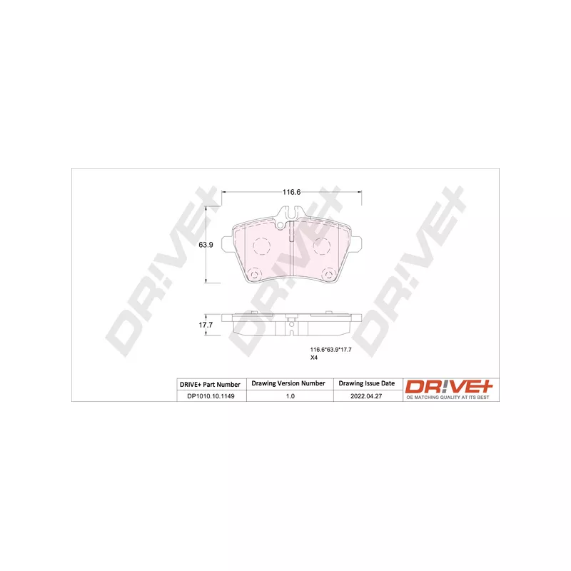 Jeu de 4 plaquettes de frein avant Dr!ve+ DP1010.10.1149
