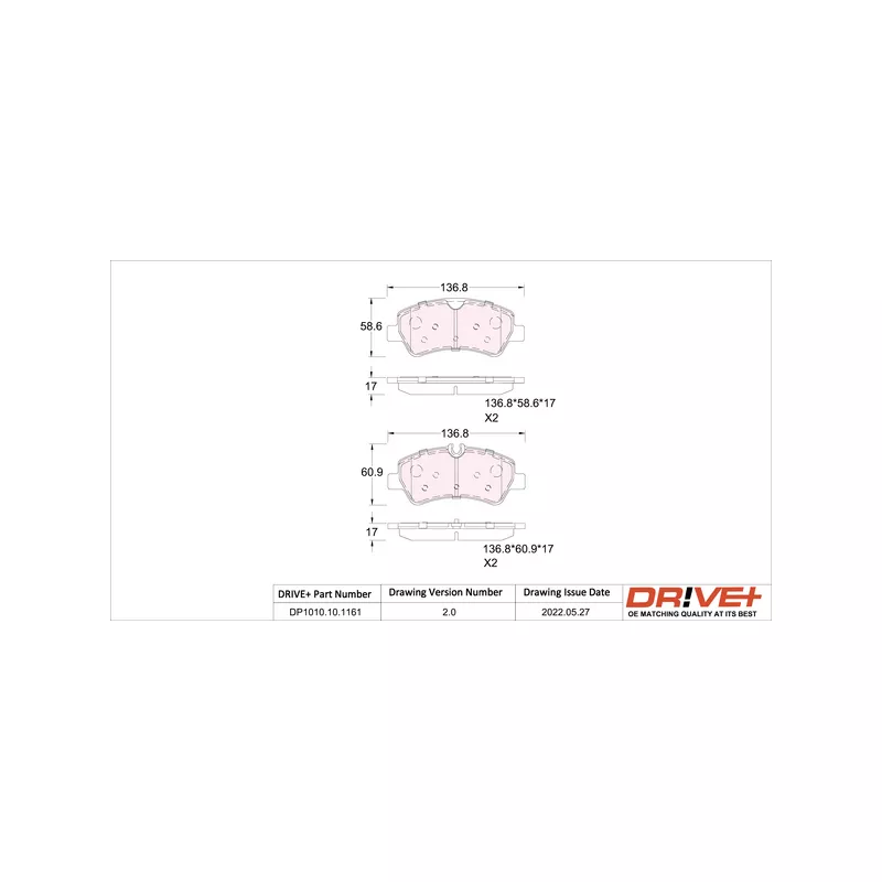 Jeu de 4 plaquettes de frein arrière Dr!ve+ DP1010.10.1161