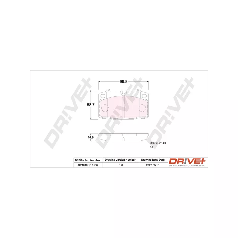 Jeu de 4 plaquettes de frein avant Dr!ve+ DP1010.10.1166