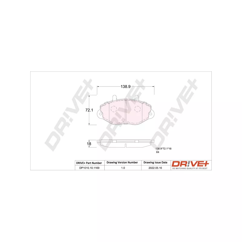 Jeu de 4 plaquettes de frein avant Dr!ve+ DP1010.10.1169