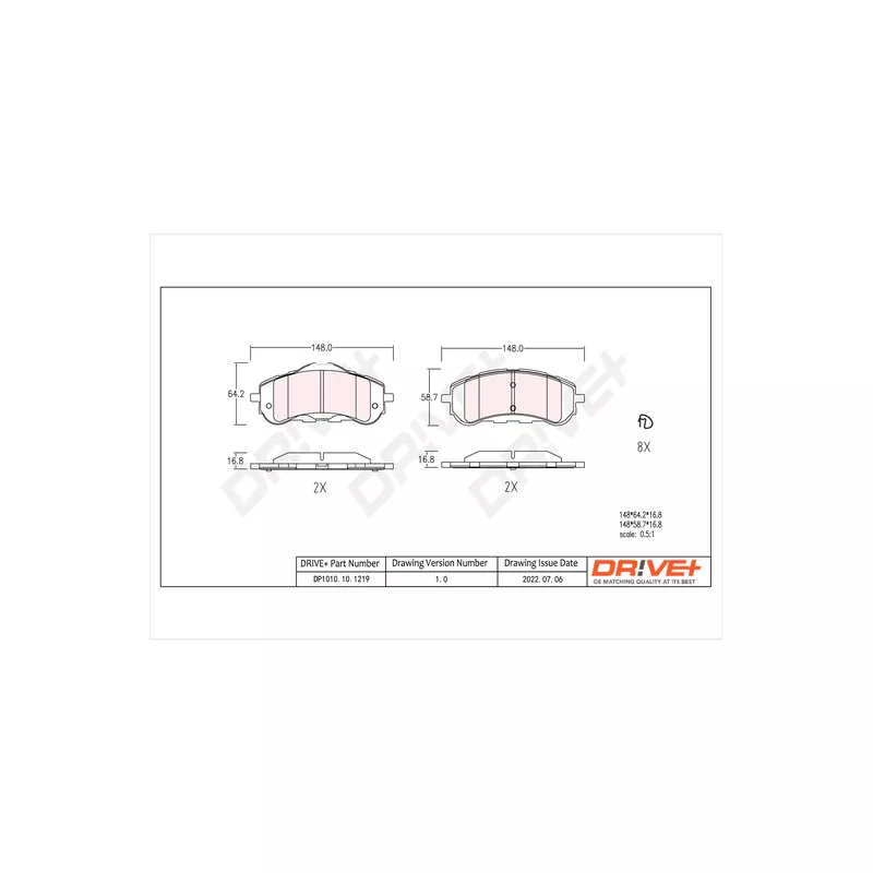 Jeu de 4 plaquettes de frein avant Dr!ve+ DP1010.10.1219