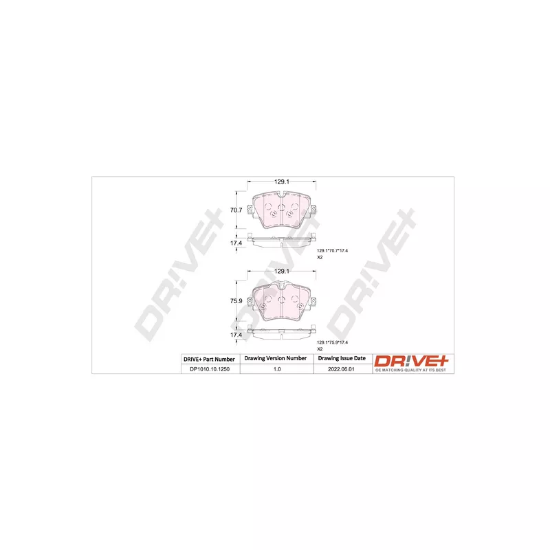 Jeu de 4 plaquettes de frein avant Dr!ve+ DP1010.10.1250