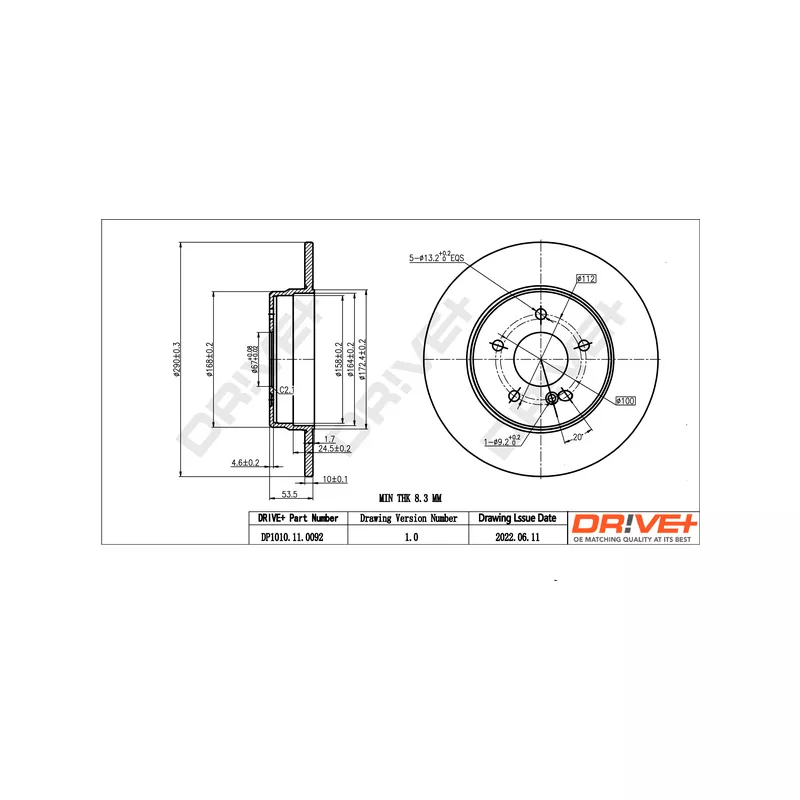 Jeu de 2 disques de frein arrière Dr!ve+ DP1010.11.0092