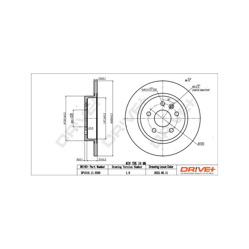 Jeu de 2 disques de frein arrière Dr!ve+ DP1010.11.0309