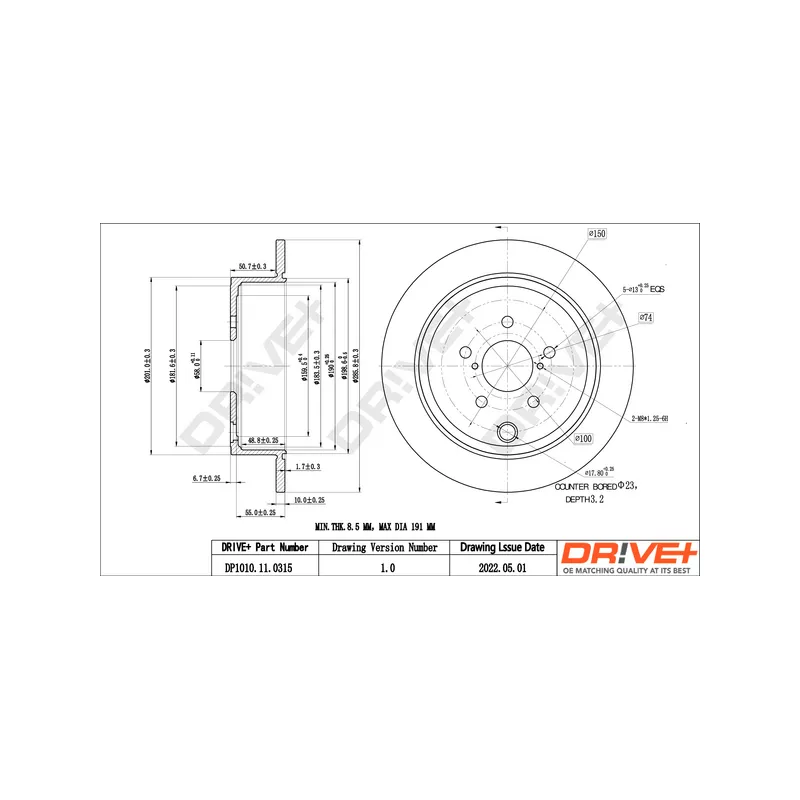 Jeu de 2 disques de frein arrière Dr!ve+ DP1010.11.0315