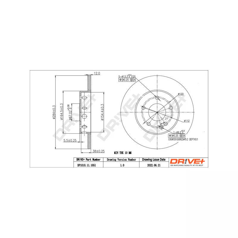 Jeu de 2 disques de frein avant Dr!ve+ DP1010.11.1051