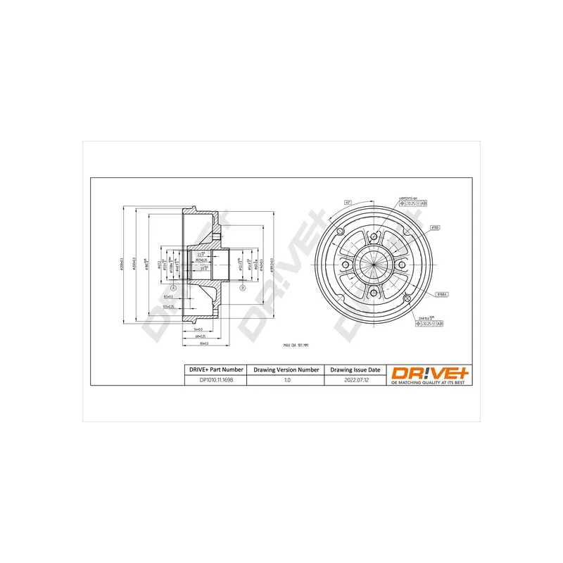 Tambour de frein Dr!ve+ DP1010.11.1698