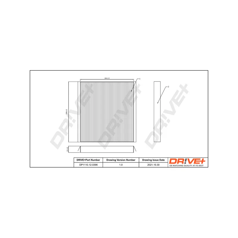 Filtre, air de l'habitacle Dr!ve+ DP1110.12.0396