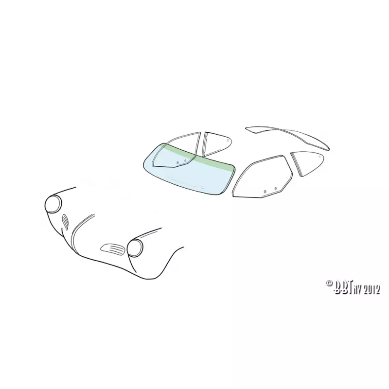 Pare-brise - Karmann Ghia coupé/cabriolet avec bande verte YOUNG PARTS 8980-005