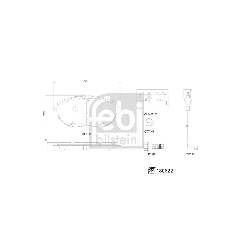 Jeu de 4 plaquettes de frein avant FEBI BILSTEIN 180622