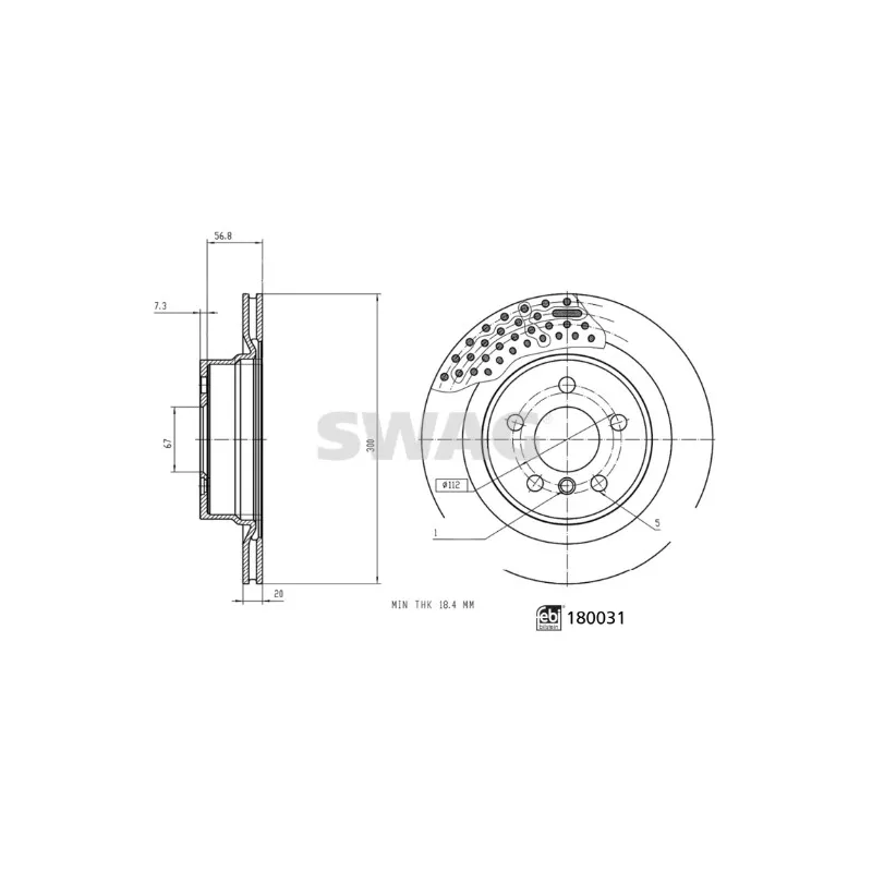 Jeu de 2 disques de frein arrière SWAG 33 10 6313