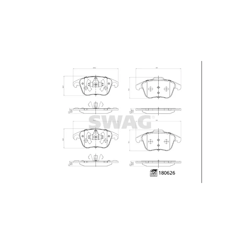 Jeu de 4 plaquettes de frein avant SWAG 33 10 7796