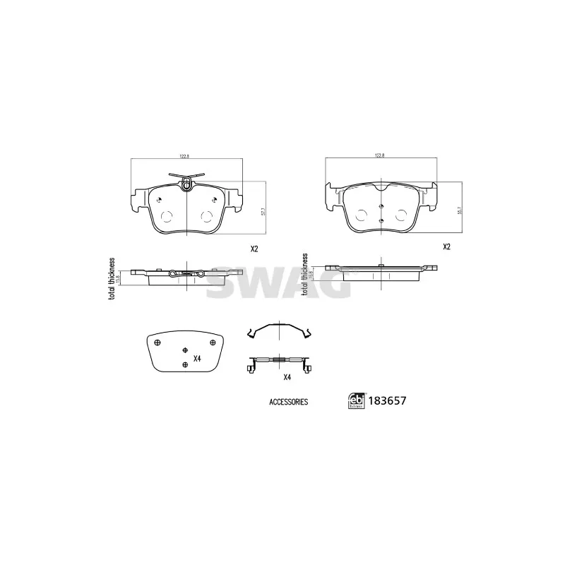 Jeu de 4 plaquettes de frein arrière SWAG 33 10 9109