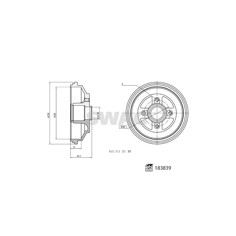 Tambour de frein SWAG 33 10 9227