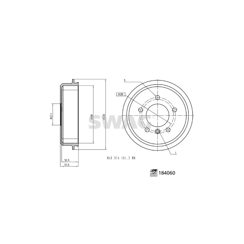 Tambour de frein SWAG 33 10 9266